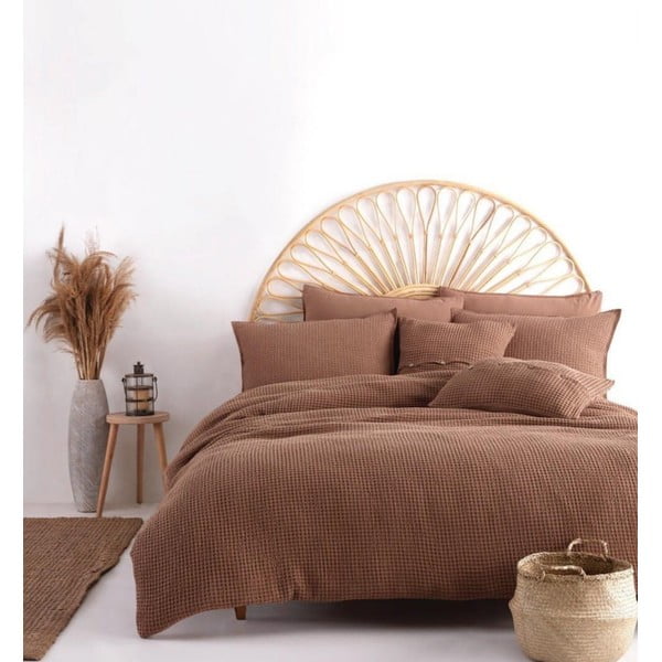 Brūna divguļamā gultas veļa no ranforce kokvilnas 240x220 cm Waffle Striped – Mila Home Luxury-image-2