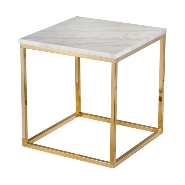 Balts marmora galds ar zelta pamatni RGE Accent, 50 x 50 cm