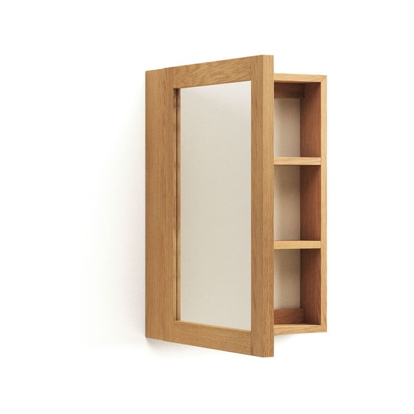 Dabīga toņa tīkkoka masīvkoka piekarams vannas istabas skapis ar spoguli 50x70 cm Plubia – Kave Home-image-2