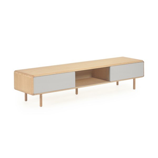 Pelēks/dabīga toņa TV galdiņš ar oškoka imitāciju 180x41x42 cm Anielle – Kave Home