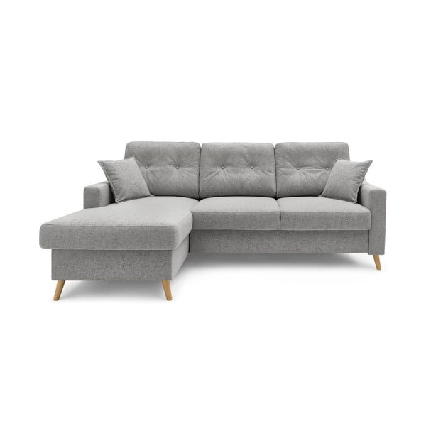 Bobochic Paris Sweden pelēks un bēšs stūra dīvāns ar uzglabāšanas vietu, kreisais stūris, 224 cm