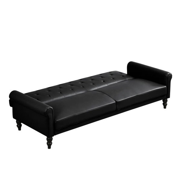 Melns regulējams/salokāms dīvāns no ādas imitācijas 222 cm Tyne – Støraa-image-4