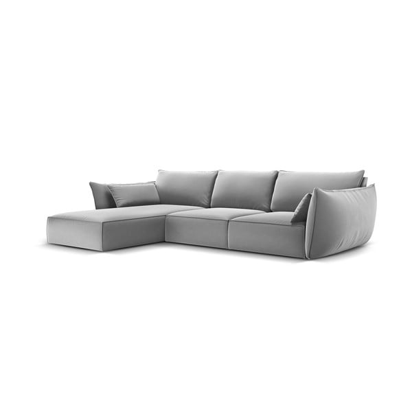 Gaiši pelēks samta stūra dīvāns (ar kreiso stūri/ar zvilni) Vanda – Mazzini Sofas-image-2