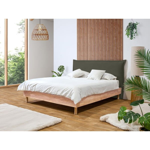 Tumši zaļa/dabīga toņa divvietīga gulta ar redelēm 160x200 cm Charlie – Bobochic Paris-image-1