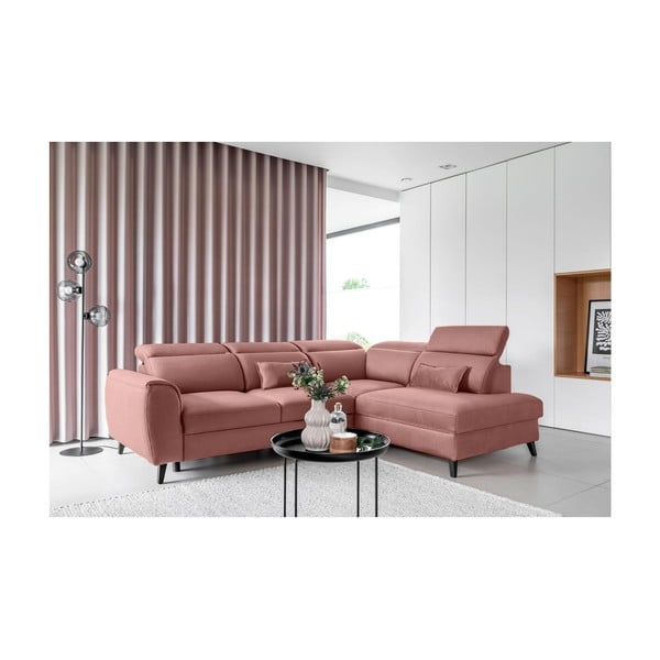 Rozā samta salokāms/ar uzglabāšanas vietu stūra dīvāns (ar labo stūri/L veida) Noble – ELTAP-image-1