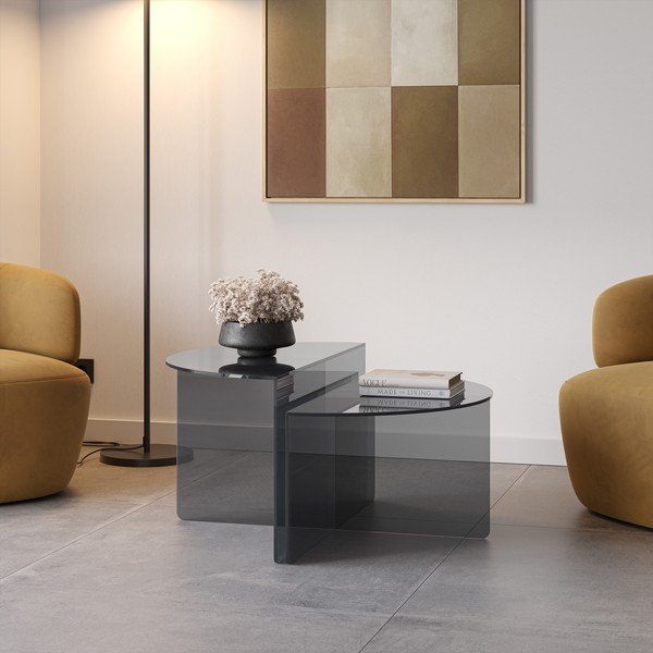 Pelēki stikla apaļi žurnālgaldiņi (2 gab.) ø 80 cm Velta – MOME-image-1