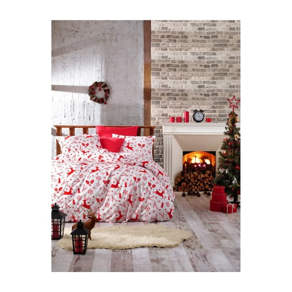 Ziemassvētku kokvilnas vienvietīga gultasveļa ar palagu Zoe, 160 x 220 cm