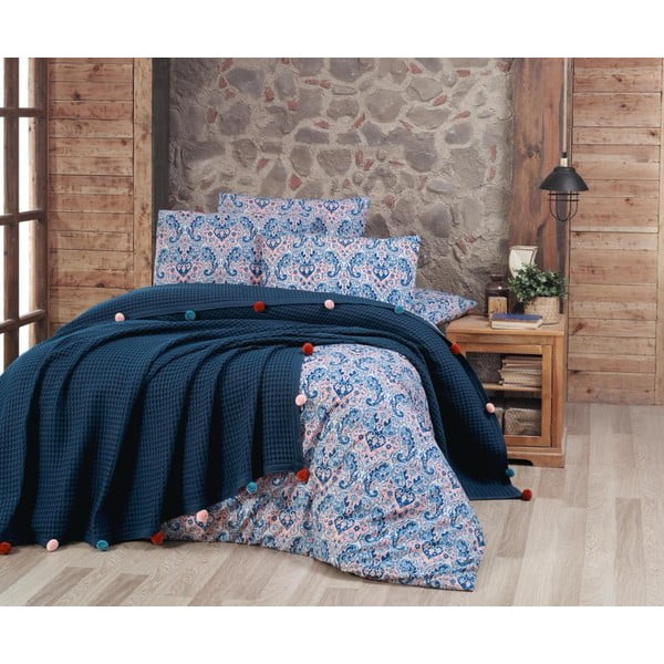 Tumši zils kokvilnas gultas pārklājs 200x240 cm – Mila Home