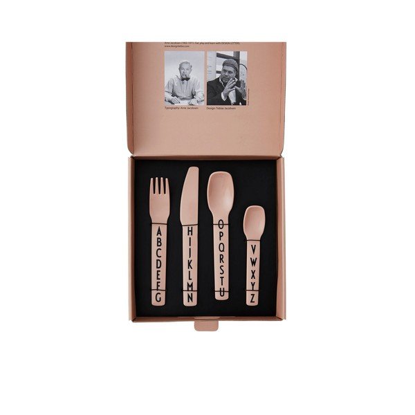 4 daļīgs rozā bērnu galda piederumu komplekts Design Letters-image-3