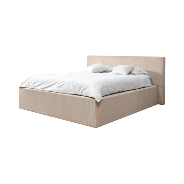 Bēša polsterēta divvietīga gulta ar veļas kasti ar redelēm 160x200 cm Nihad – Bobochic Paris