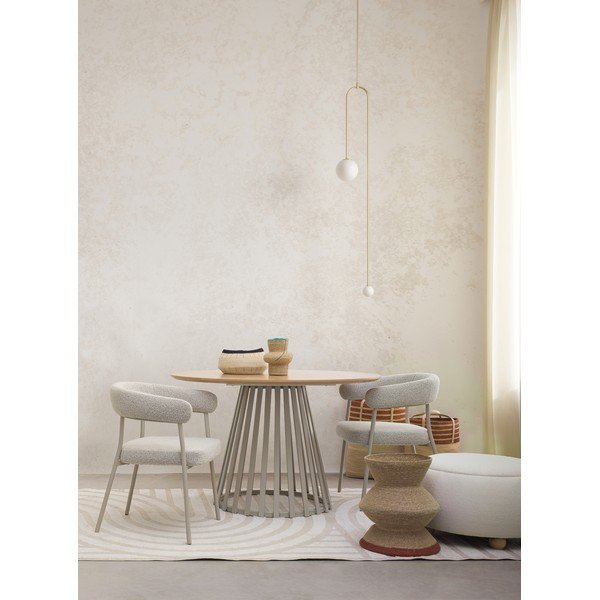 Krēmkrāsas pufs no buklē auduma Irisha – Bizzotto-image-1