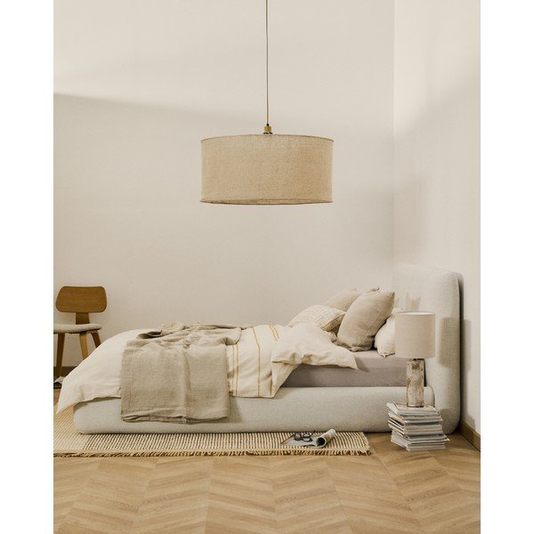 Bēša polsterēta divvietīga gulta bez režģa 160x200 cm Martina – Kave Home-image-1