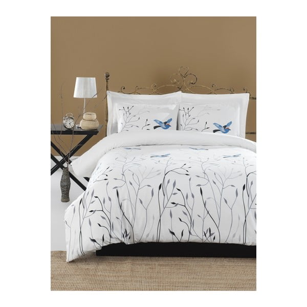 Divvietīga gultas pārklājs ar gultas veļu no ranforce kokvilnas Mijolnir Fidella Blue, 160 x 220 cm