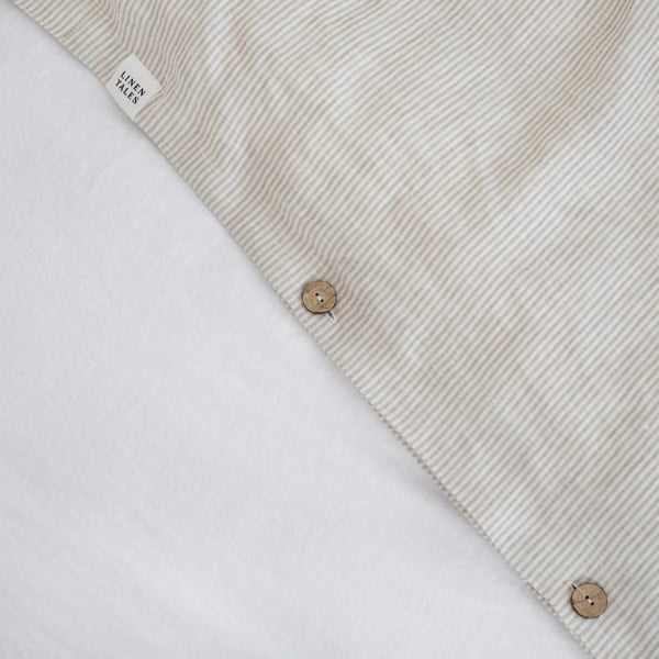 Balta/bēša divvietīga lina gultas veļa 200x200 cm – Linen Tales-image-3