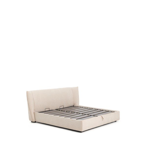 Bēša polsterēta divvietīga gulta no šenila ar veļas kasti ar redelēm 180x200 cm Arvian – Kave Home-image-4