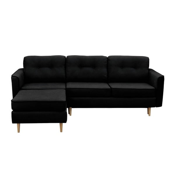 Melns trīsvietīgs izlaižams stūra dīvāns ar gaišām kājām Mazzini Sofas Ladybird, kreisais stūris