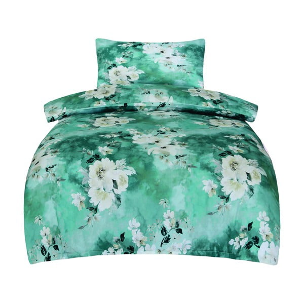 Zaļa vienguļamā gultas veļa no kokvilnas satīna 140x200 cm Fiona – My House