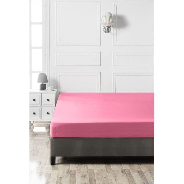 Rozā kokvilnas palags ar gumiju 140x200 cm – Mijolnir-image-1