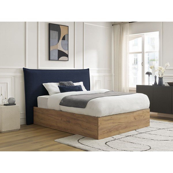 Zila polsterēta polsterēta/no skaidu plāksnēm divvietīga gulta ar veļas kasti ar redelēm 180x200 cm Charlie – Bobochic Paris-image-3