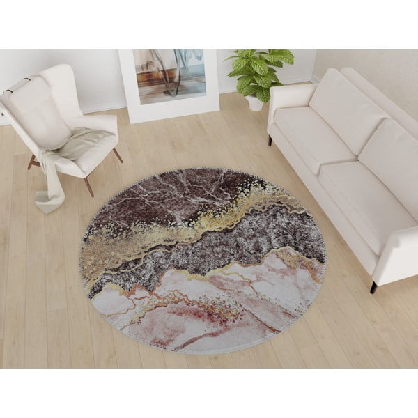 Brūns/zelta krāsas mazgājams apaļš paklājs ø 80 cm – Vitaus-image-1