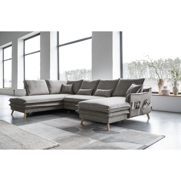 Pelēks salokāms stūra dīvāns (ar kreiso stūri/U veida) Charming Charlie – Miuform-image-3