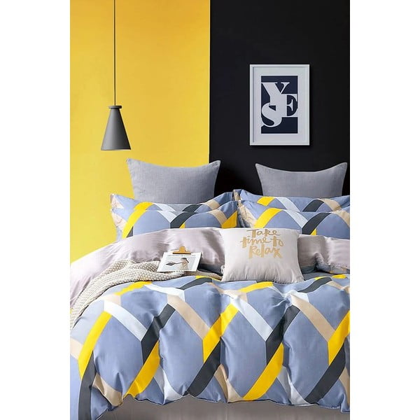 Dzeltena/zila  gultas veļa divvietīgai gultai 200x220 cm – Mila Home