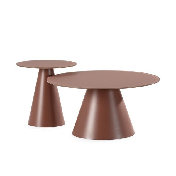 Brūni apaļi žurnālgaldiņi (2 gab.) ar stikla galda virsmu ø 80 cm Vida – MOME