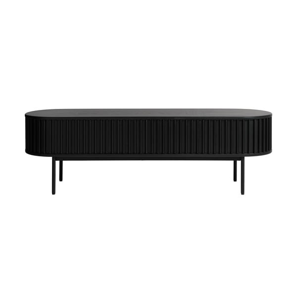 Melns TV galdiņš ar ozolkoka imitāciju 48x160 cm Siena – Unique Furniture