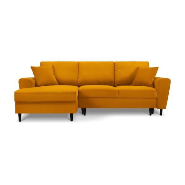 Sinepju dzeltens velveta salokāms stūra dīvāns ar uzglabāšanas vietu (ar kreiso stūri/ar zvilni) Kyoto – Cosmopolitan Design