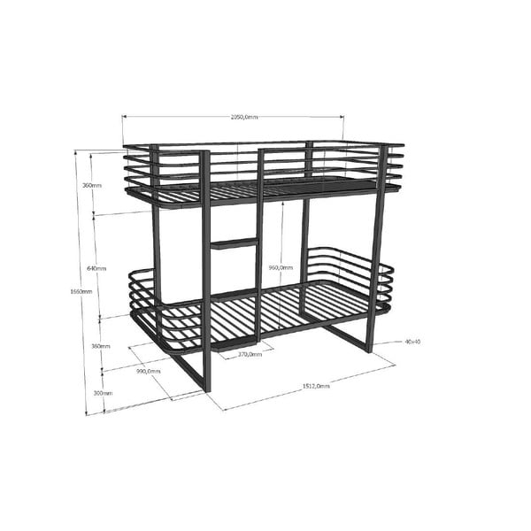 Melna metāla divstāvu bērnu gulta ar redelēm 90x200 cm Oscar – Vipack-image-2