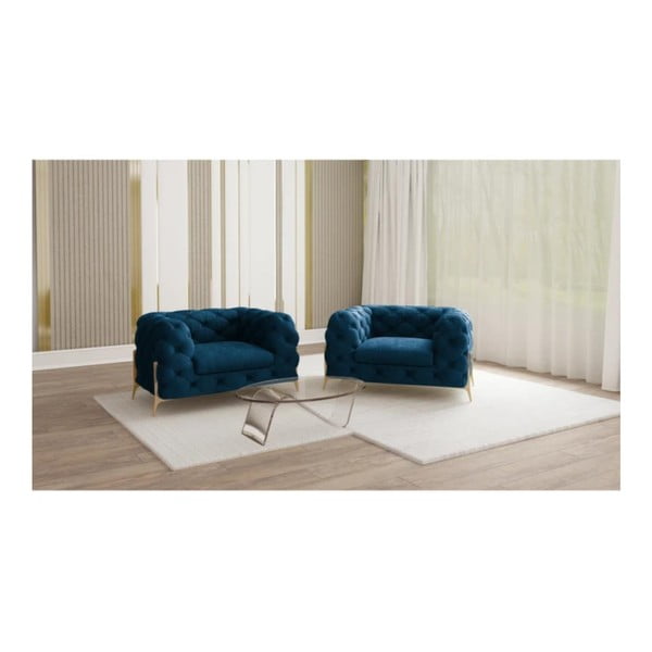 Tumši zils samta atpūtas krēsls Chelsea Bis – Ropez-image-1