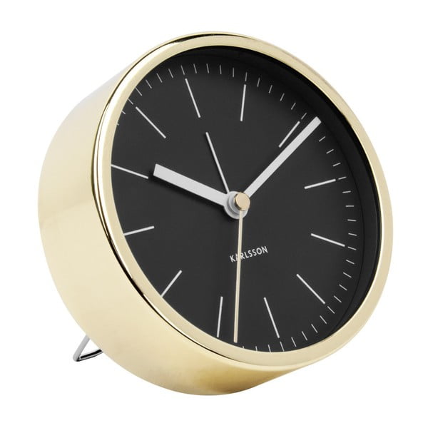 Melns galda pulkstenis ar zelta detaļām Karlsson Minimal, ⌀ 10 cm