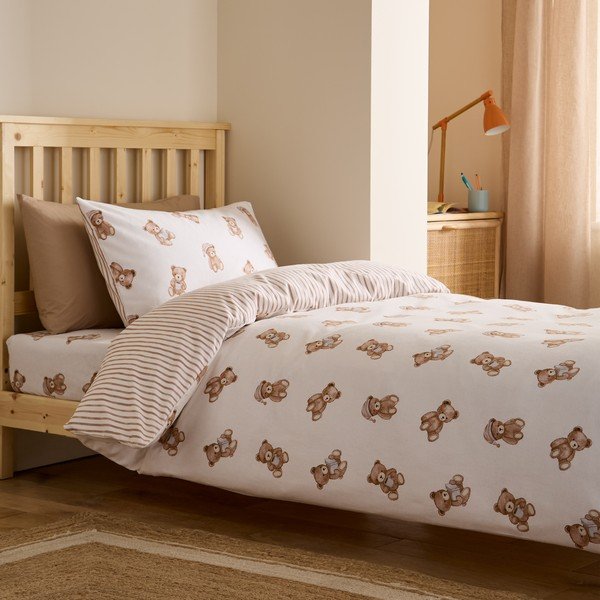 Krēmkrāsas vienguļamā flaneļa bērnu gultas veļa 135x200 cm Brushed Teddy Bear – Catherine Lansfield-image-4