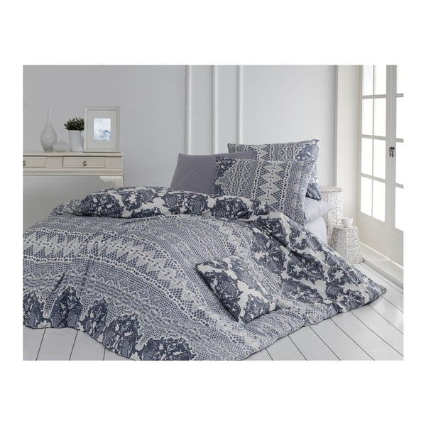 Pelēka kokvilnas gultasveļa ar palagu divguļamai gultai Sueno, 200 x 220 cm