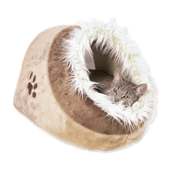 Bēša plīša būdas veida gulta kaķiem 35x26 cm Trixie Minou – Plaček Pet Products-image-1