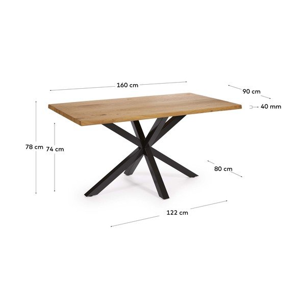 Ēdamgalds ar ozolkoka imitācijas galda virsmu 90x160 cm Argo – Kave Home-image-4