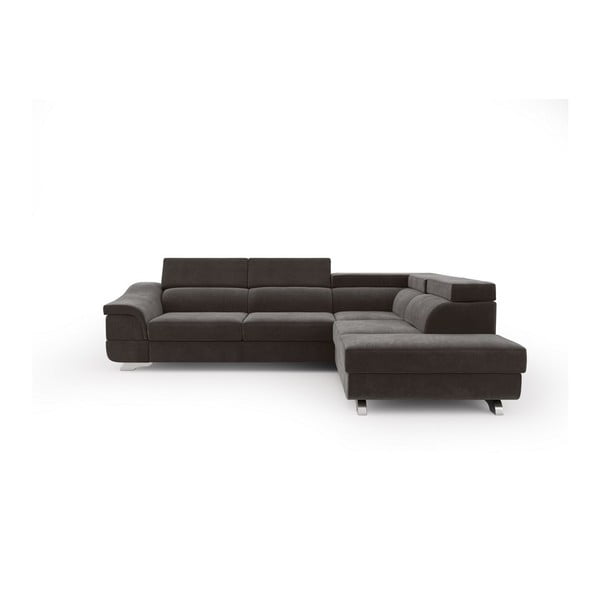 Tumši brūna stūra dīvāns ar samta pārvalku Windsor & Co Sofas Apollon, labais stūris