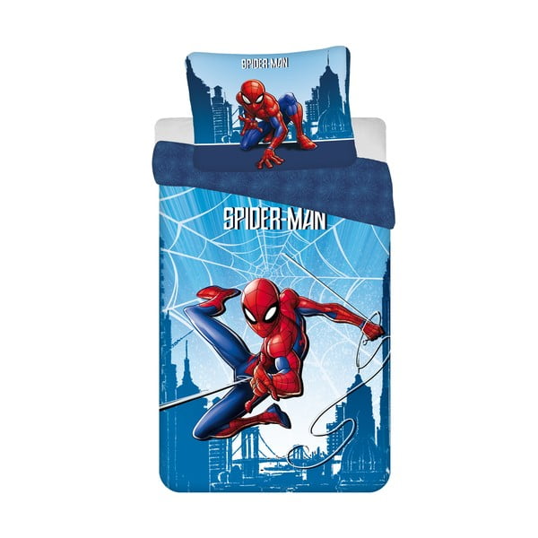 Zila vienguļamā kokvilnas bērnu gultas veļa 140x200 cm Spider-man "Blue" – Jerry Fabrics