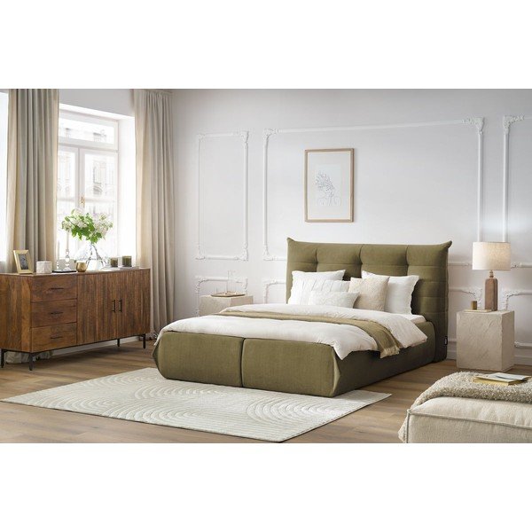Tumši zaļa polsterēta divvietīga gulta ar veļas kasti un režģi 160x200 cm Clothilde – Bobochic Paris-image-1