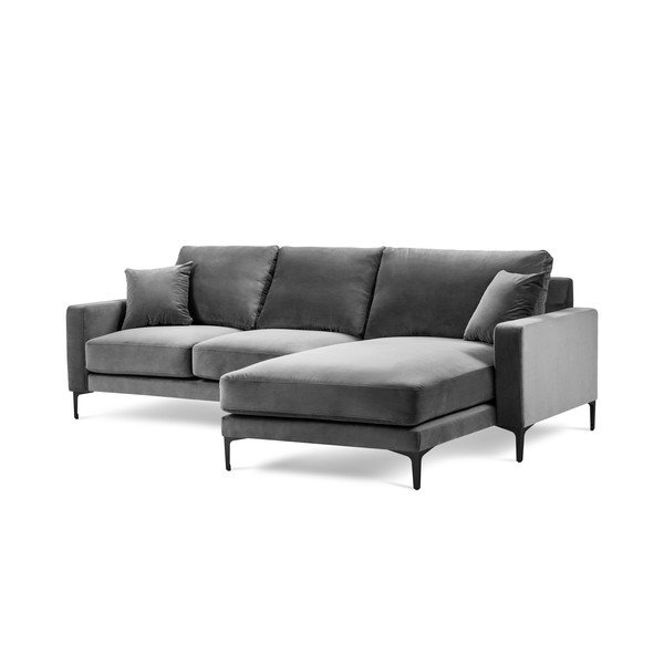 Pelēks samta stūra dīvāns Kooko Home Harmony, labais stūris-image-2