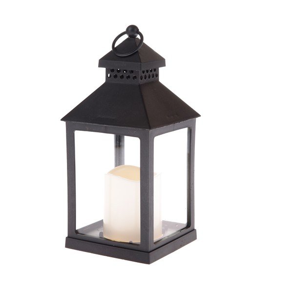 Melna LED laterna uz baterijām (augstums 20 cm) – Dakls