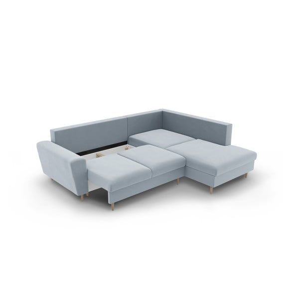 Gaiši zils samta salokāms stūra dīvāns ar uzglabāšanas vietu (ar labo stūri/L veida) Kyoto – Cosmopolitan Design-image-3