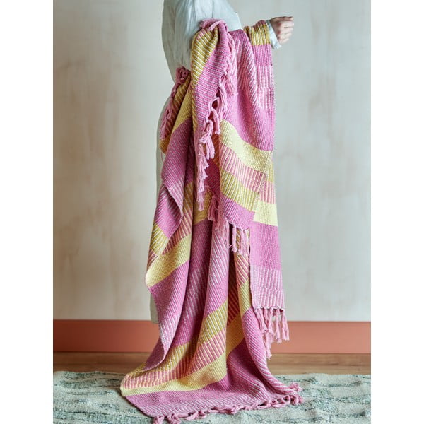 Dzeltens/rozā pleds no pārstrādātas kokvilnas 130x160 cm Isnel – Bloomingville-image-1