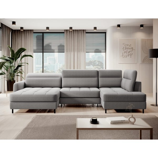 Gaiši pelēks samta salokāms/ar uzglabāšanas vietu stūra dīvāns (ar labo stūri/U veida) Berrto – ELTAP-image-1