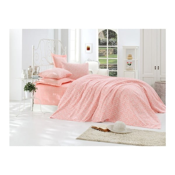 Rozā divvietīgas gultas pārklājs ar kokvilnas pārklāju Lolita, 220 x 240 cm
