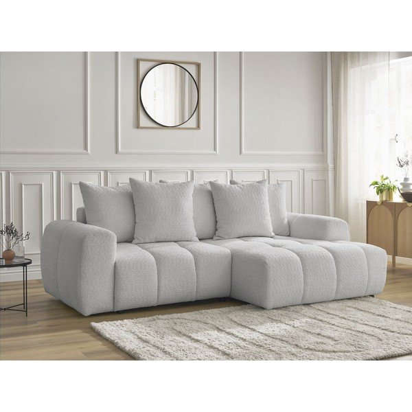 Gaiši pelēks salokāms stūra dīvāns no buklē auduma ar uzglabāšanas vietu (ar labo stūri/ar zvilni) Roxelane – Bobochic Paris-image-3