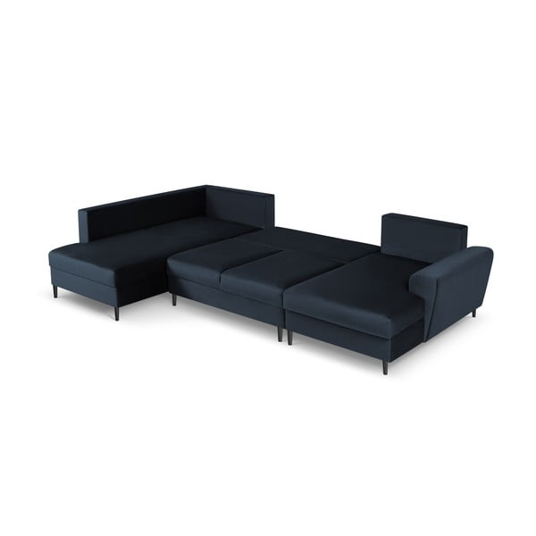 Tumši zils samta salokāms stūra dīvāns ar uzglabāšanas vietu (ar kreiso stūri/U veida) Kyoto – Cosmopolitan Design-image-2