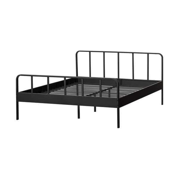 Melna metāla divvietīga gulta ar režģi 160x200 cm Mees – WOOOD
