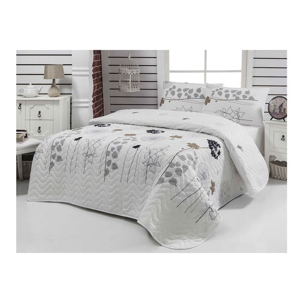 Balts stepēts viegls vienvietīgs gultas pārklājs ar spilvendrānu Atlantis, 160 x 220 cm