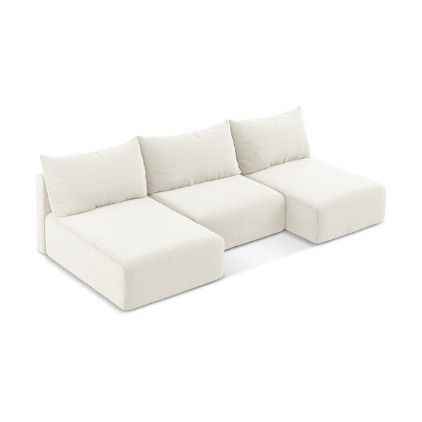 Krēmkrāsas samta salokāms (U veida) stūra dīvāns ar uzglabāšanas vietu Kalena – Makamii-image-3